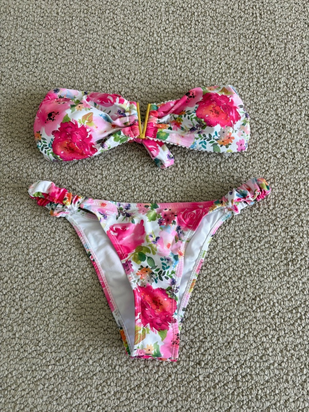SHEIN Pink Floral Bandeau Bikini Set